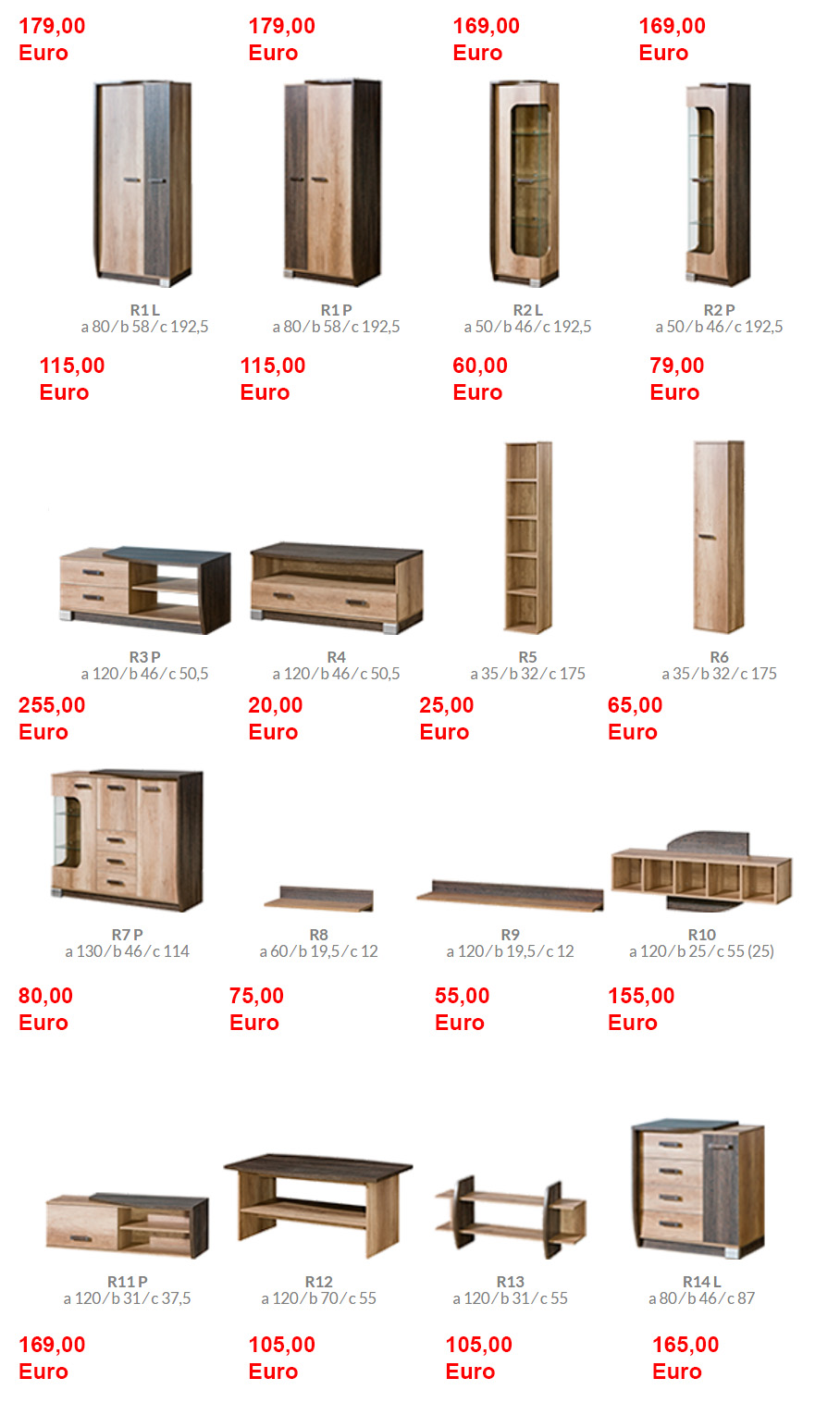 Wohnwand Anbauwand 6 teilig mit Vitrine RTV Regal Schrankwand Eiche