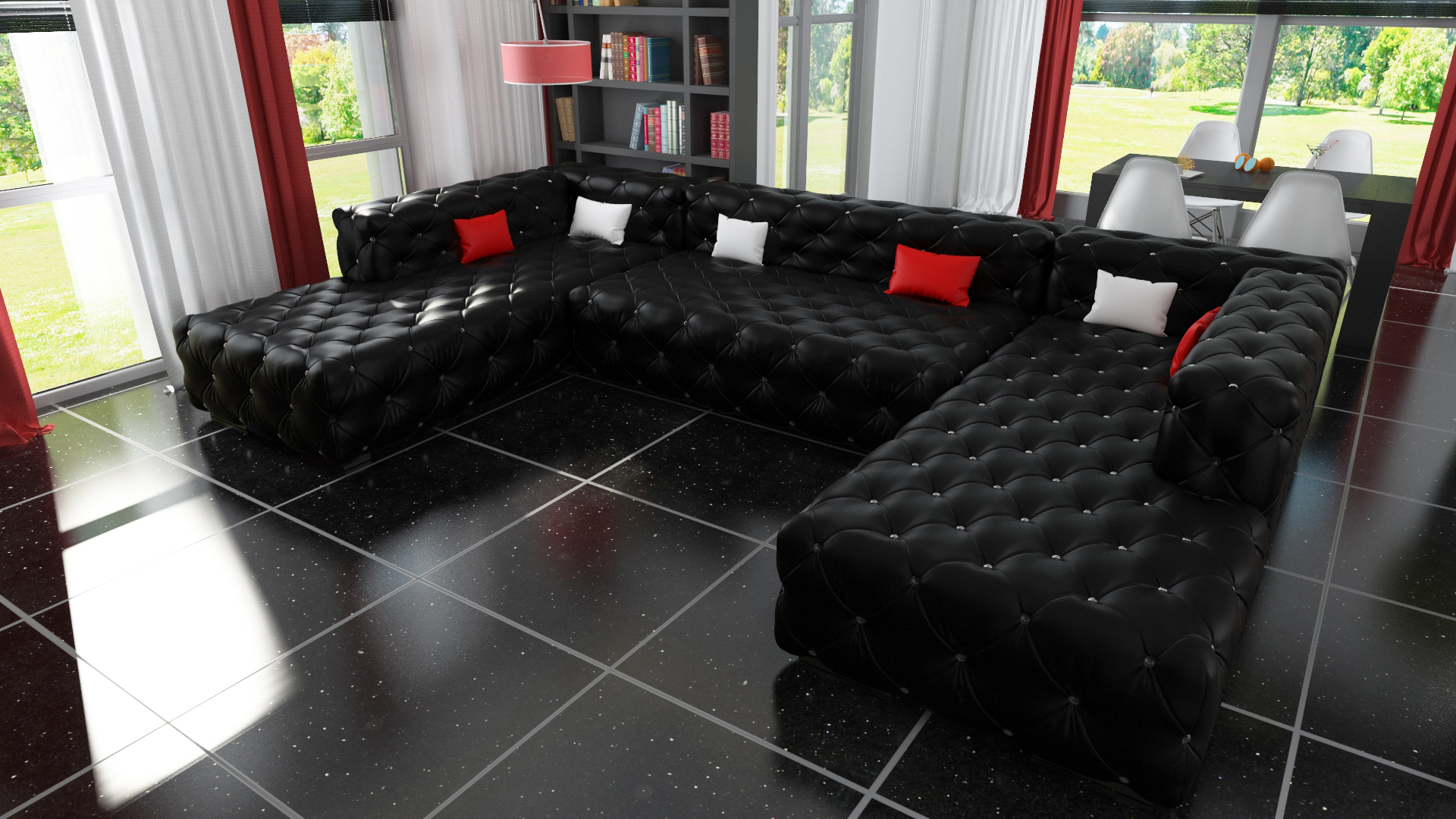 Details About Designer Chesterfield Xxl Wohnlandschaft Kristalle Textil Leder Sofa Couch Neu A